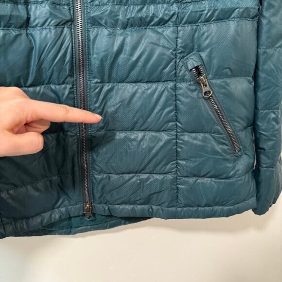 Athleta Women's Down With It Jacket Coat Hooded Puffer Quilted Teal Medium - Picture 3 of 9